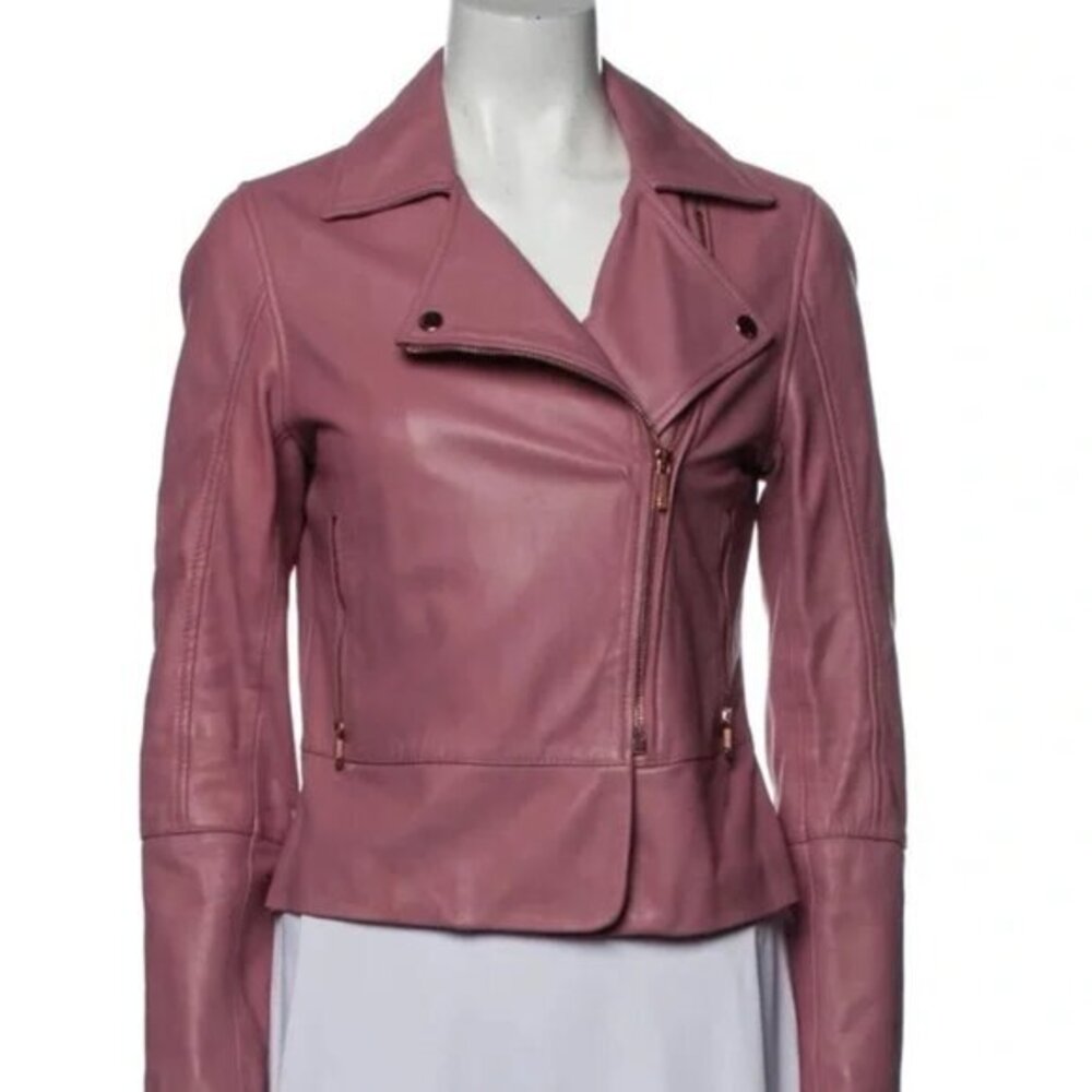 Ted Baker Rosy Pink Leather Biker Jacket